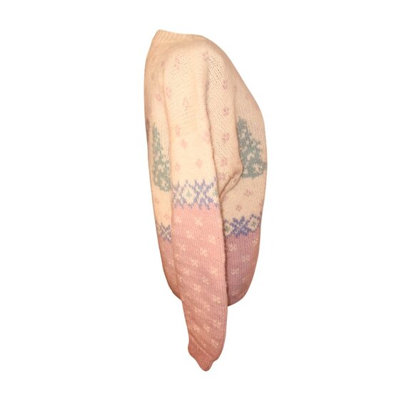 Vintage 90s Y2k Eddie Bauer Heavy Chunky Knit Wool Sweater Pastel Bear M Cottage - Picture 3 of 9